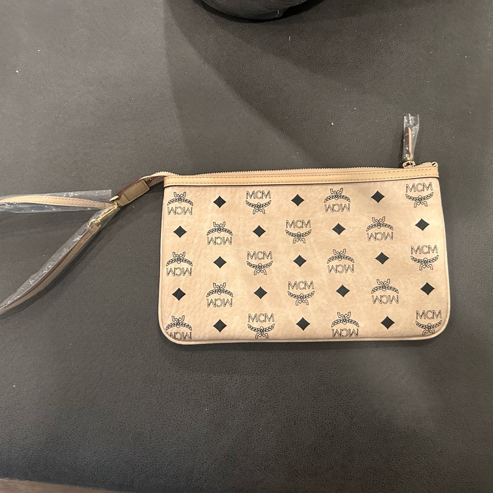 MCM Beige Logo Wristlet